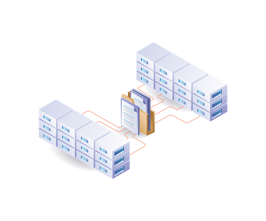 Cloud server stores a lot of data folders  Illustration