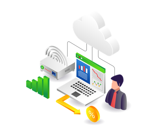 Cloud server tethering wifi for network connection Illustration