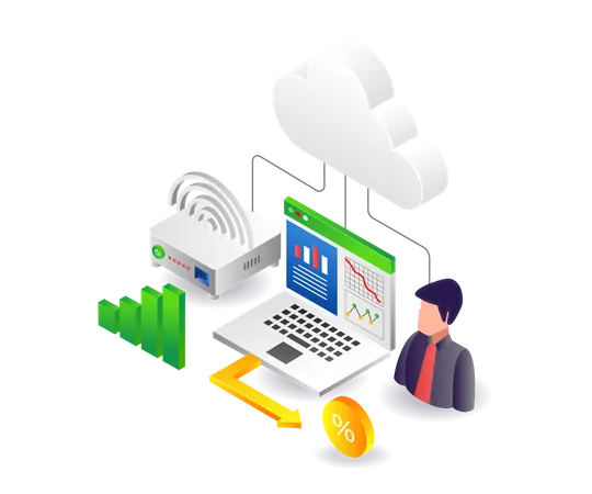 Cloud server tethering wifi for network connection Illustration