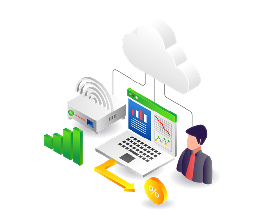 Cloud server tethering wifi for network connection  イラスト
