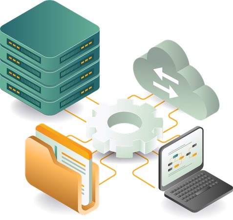 Cloud server with computer technology management  Illustration