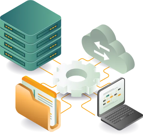 Cloud server with computer technology management  Illustration