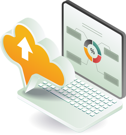 Cloud server with data analysis in laptop  Illustration