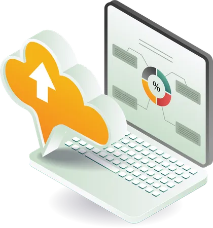 Cloud server with data analysis in laptop  Illustration