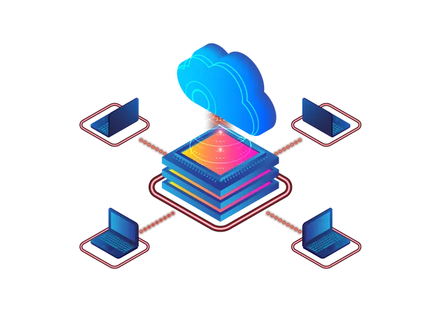 Isometric Cloud Service Online Data Transfer To Gadget Device Illustration