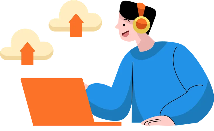 This Vibrant Illustration Captures A Customer Support Representative Effortlessly Managing Cloud Services Symbolizing The Seamless Integration Of Technology And Customer Care Illustration