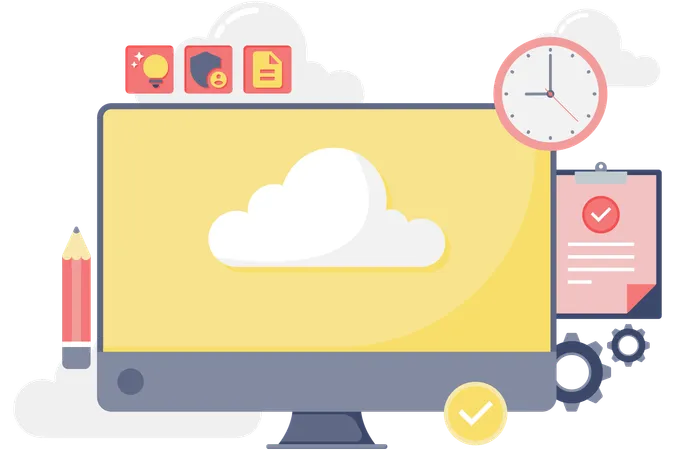 Cloud storage of computers and data  Illustration