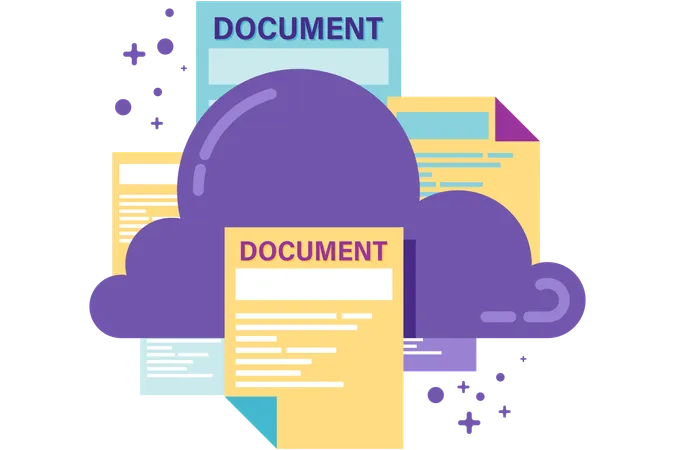 Cloud storage with files and documents  Illustration