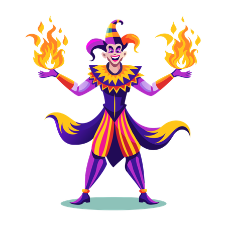 Clown führt Feuershow auf  Illustration