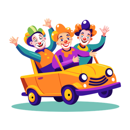 Clown de cirque dans une voiture  Illustration