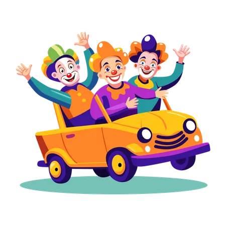 Clown de cirque dans une voiture  Illustration