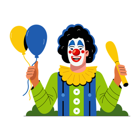 Clown de fête tenant des ballons  Illustration