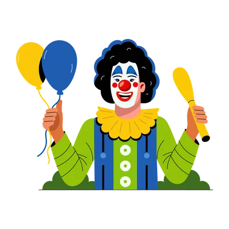 Clown de fête tenant des ballons  Illustration