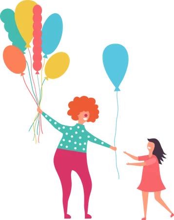 Clown giving balloon to girl  Illustration