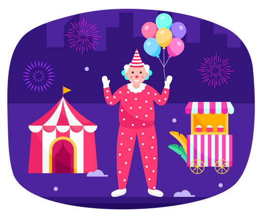 Clown holding balloon Illustration