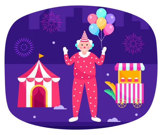 Clown holding balloon  Illustration