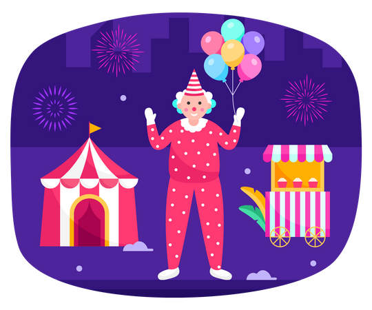 Clown holding balloon  Illustration