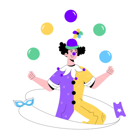 Trendy Flat Illustration Of Clown Juggling 일러스트레이션