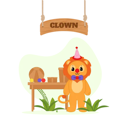 Lion clown dans le cirque  Illustration