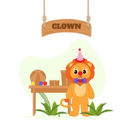 Clown lion in circus  Illustration
