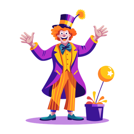 Clown faisant de la magie dans un cirque  Illustration