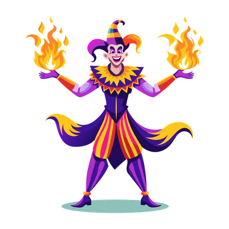 Clown performing fire show  Illustration