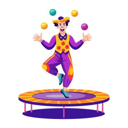 Clown sautant sur un trampoline  Illustration