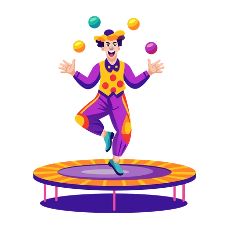 Clown sautant sur un trampoline  Illustration