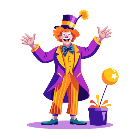 Clown showing magic in circus  Illustration