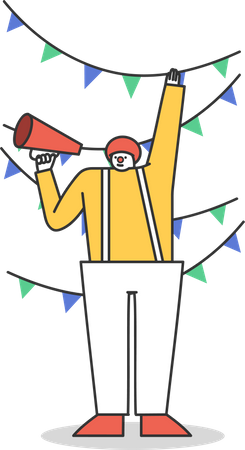 Clown spricht in Megafon  Illustration
