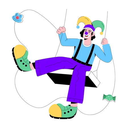 Clown Swinging  Illustration