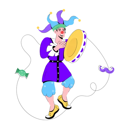 Clown Tambourine  Illustration