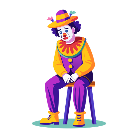 Clown triste assis  Illustration