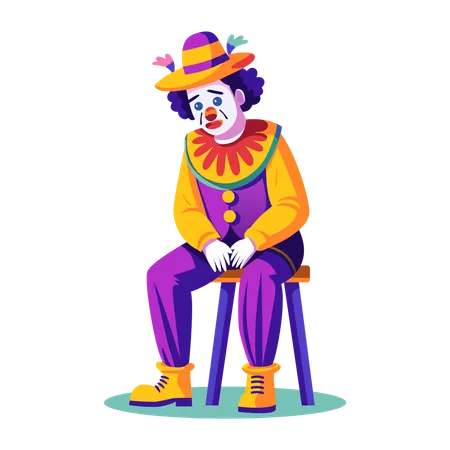 Clown triste assis  Illustration