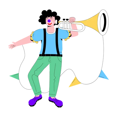 Download Flat Illustration Of Clown Trumpet Illustration