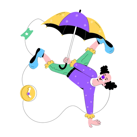 A Flat Sticker Of Clown Umbrella Illustration