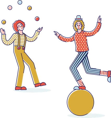 Clowns performing juggling and balancing  Illustration