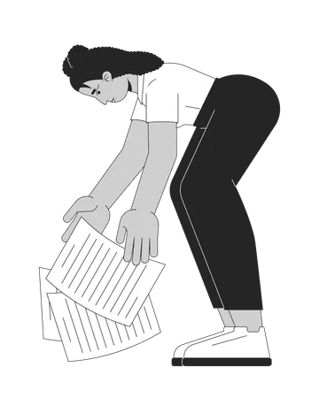 Clumsy female hispanic employee dropping documents  Illustration