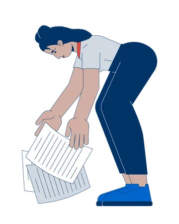 Clumsy female hispanic employee dropping documents  Illustration