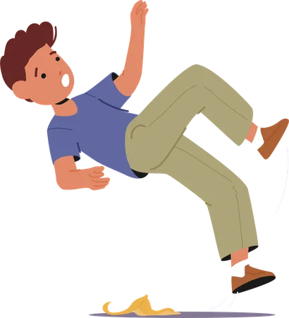 Clumsy Kid Character Unaware Skids On A Banana Peel With Arms Windmilling A Classic Moment Of Youthful Misfortune And Failure Unfolds In Slapstick Hilarity Cartoon People Vector Illustration Illustration