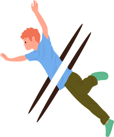 未来的な穴を飛び越える元気な少年  イラスト
