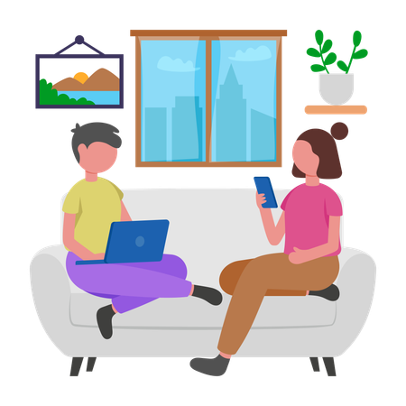 Co working Freelancers working at home  Illustration
