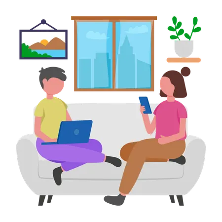 Co working Freelancers working at home  Illustration