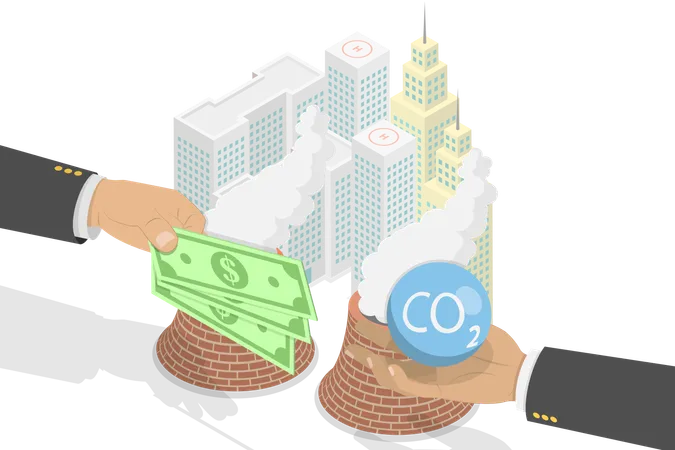 3 D Isometric Flat Vector Conceptual Illustration Of Carbon Tax CO 2 Emissions Environmental Price Illustration
