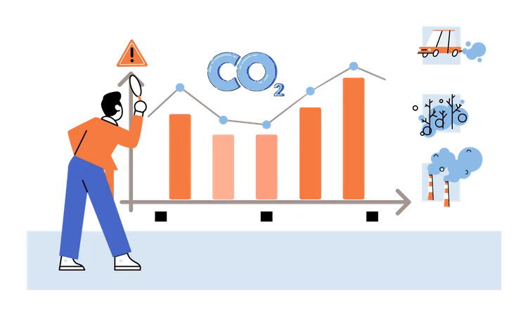 Record High Levels Of Carbon Dioxide CO 2 In Atmosphere Industrial Emissions Affect Changes In Carbon Dioxide Concentration Causes Of Climate Change On Planet Problems Of Environment And Ecology Illustration