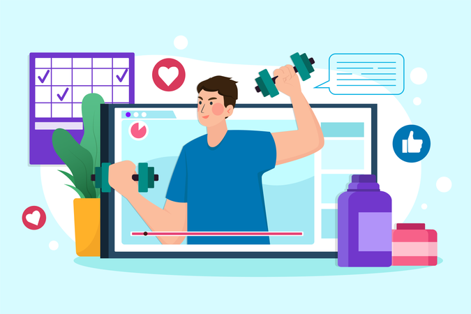Coach fitness donnant une formation en ligne  Illustration