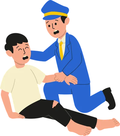 Coach helps injured person on station  Illustration