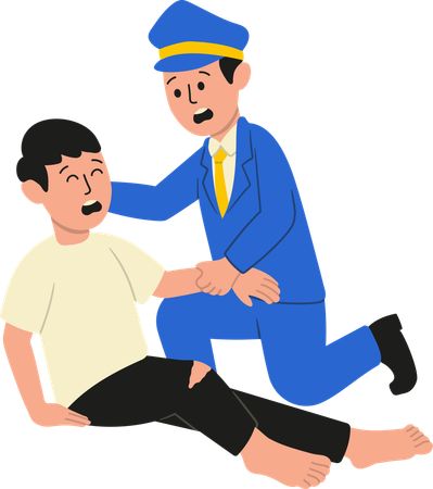 Coach helps injured person on station  Illustration