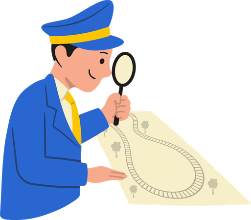 Coach searching train route from map  Illustration