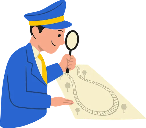 Coach searching train route from map  Illustration